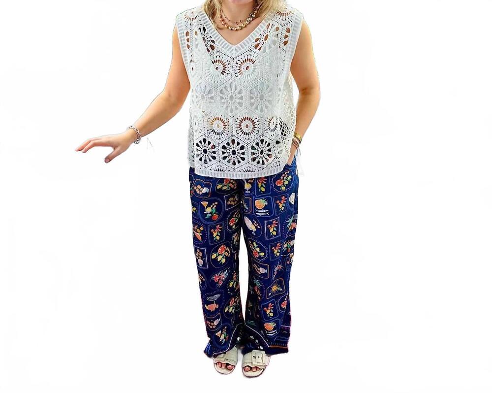 NEW JOY JOY elastic palazzo pant in tuscan tiles